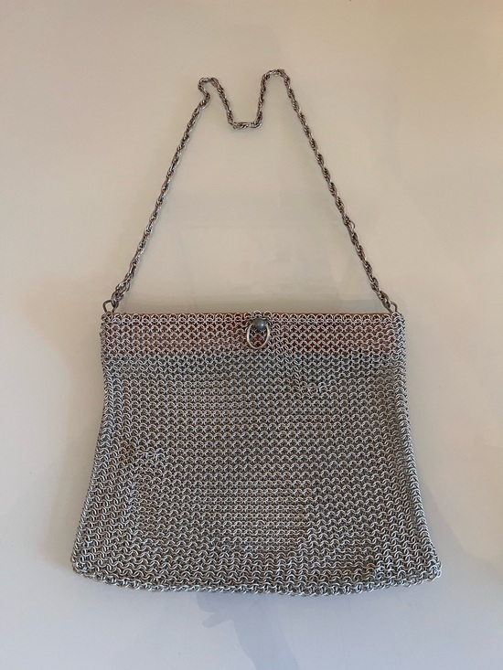 Handmade Handbags - VINTAGE Metal Mesh Chainmail Purse Silver Evening Clutch Bag
